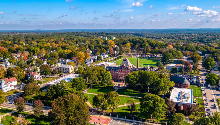 aerial view of dean college campus